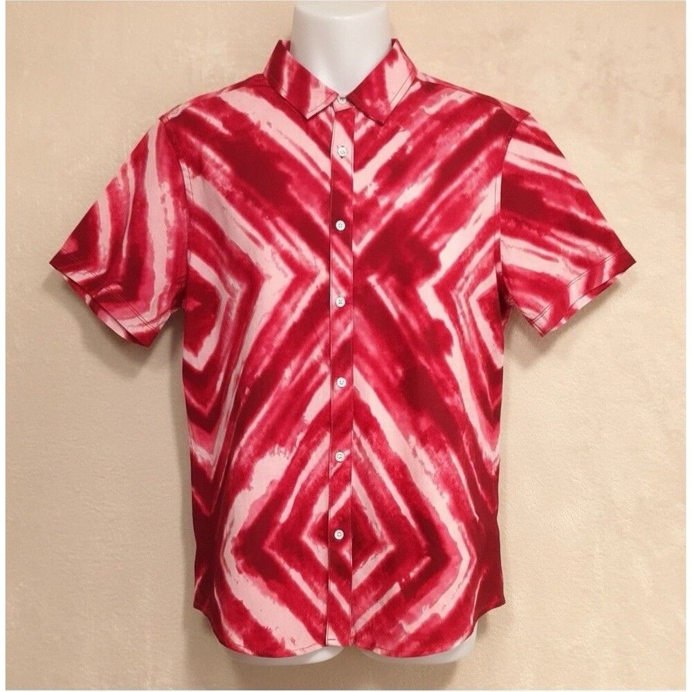 INC International Concepts Button Up Mens XL  Red Tie Dye Geometric Shirt
